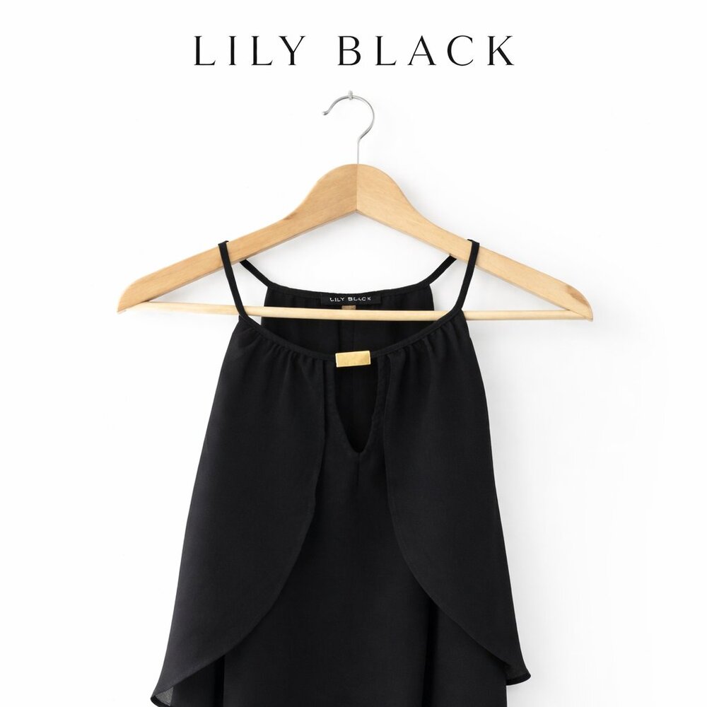 Lily Black XL Black Sleeveless Blouse Layered Chiffon Keyhole Front Flowy Top